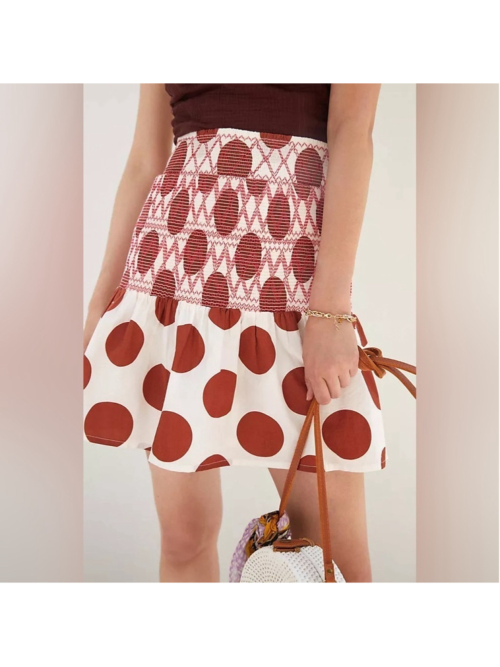 Anthropologie Maeve Falda Smocked Mini Polka Dot 100% Cotton Skirt / Size Small